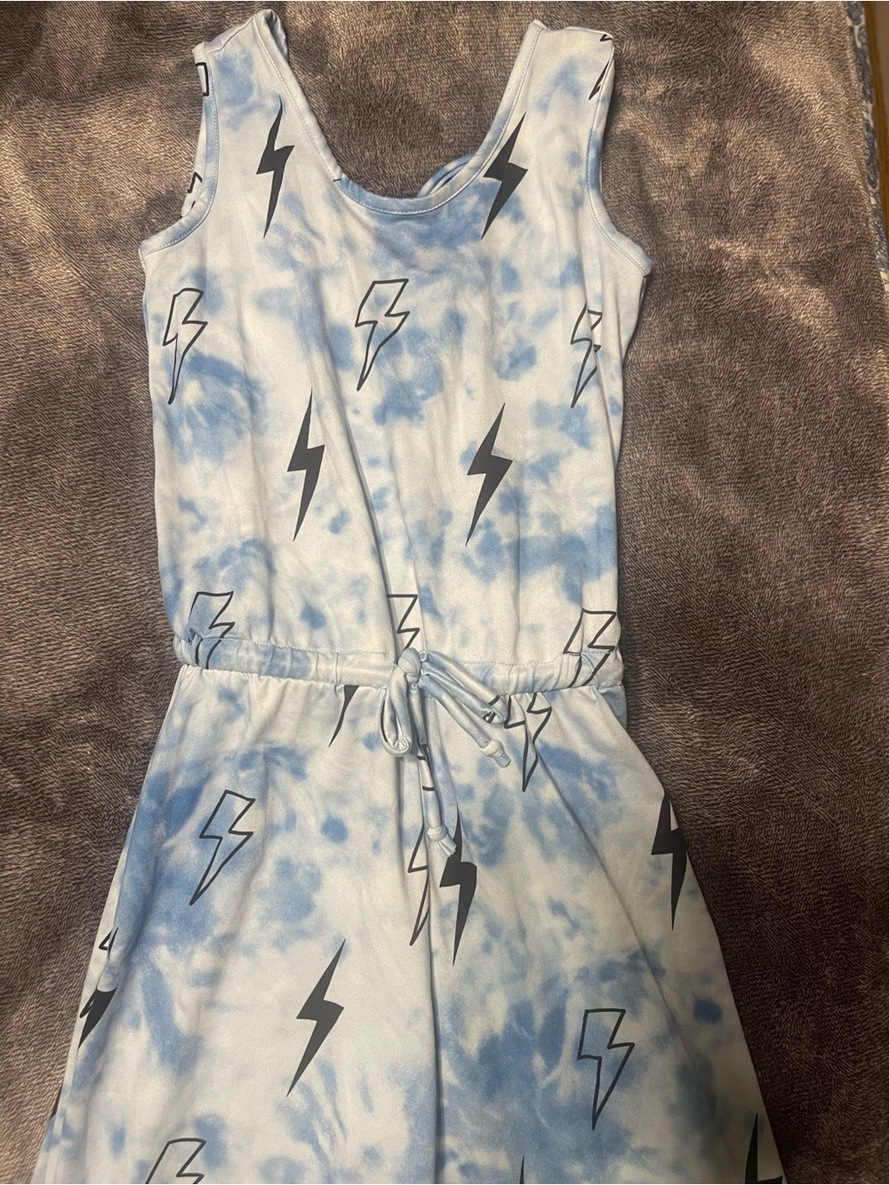 Kids Light Blue Tie-Dye Lightning wide leg Romper Jumpsuit - Picture 2 of 5